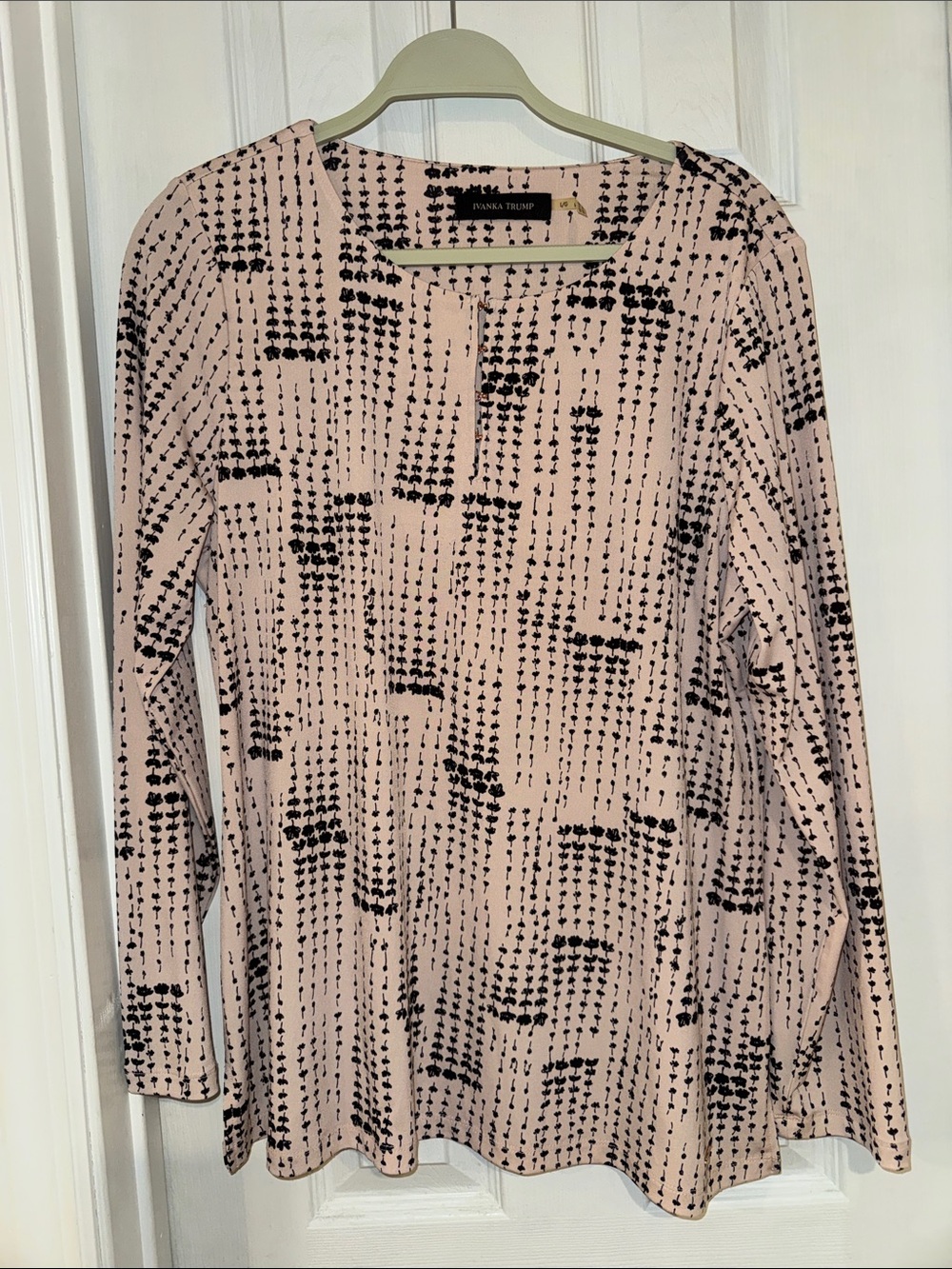 Ivanka Trump Pink and Black Abstract Print Long Sleeve Top